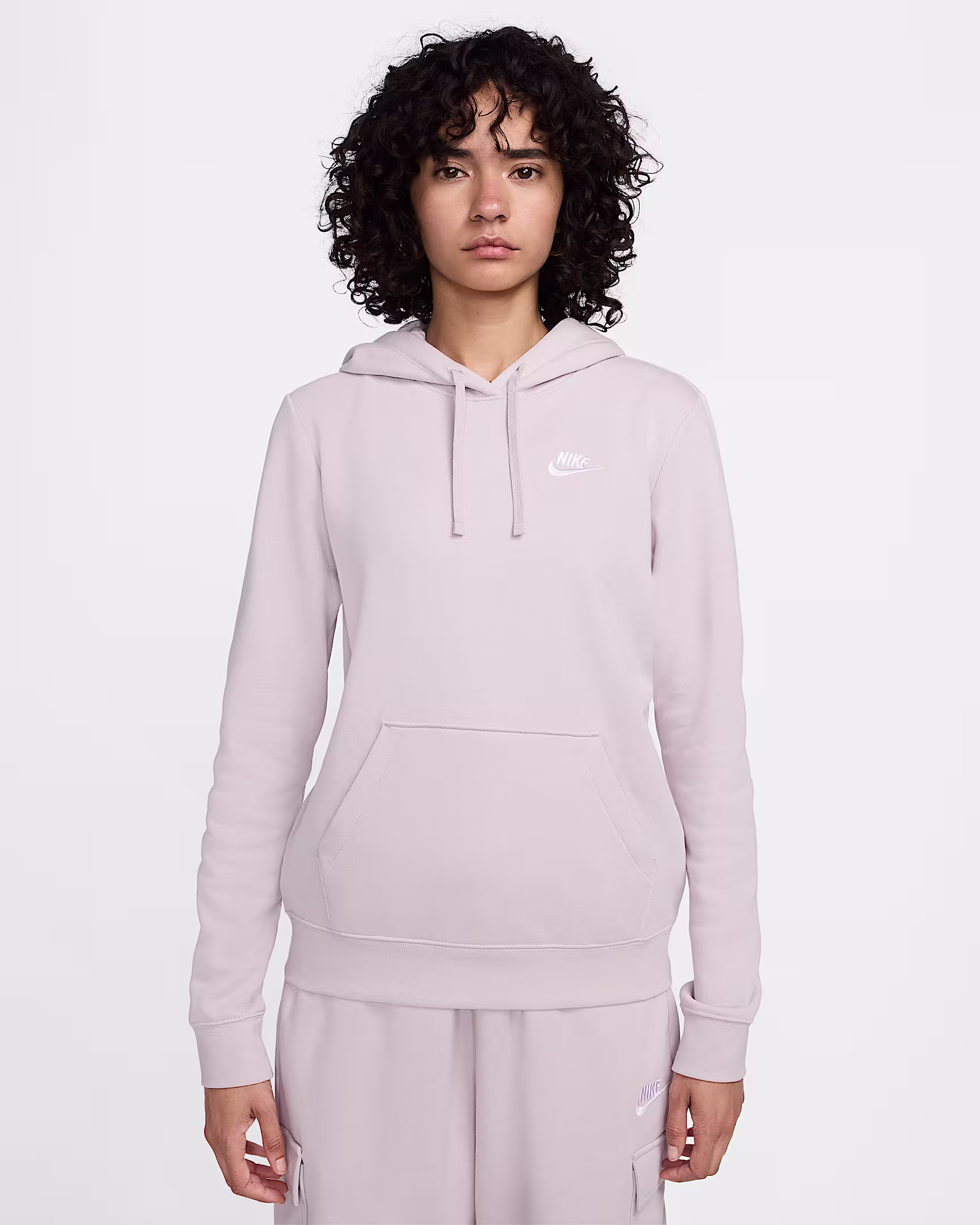 Nike Club Fleece Hoodie – Cozy Pullover Sweatshirt for Cold Weather – Platinum Violet/White | AmazPromo