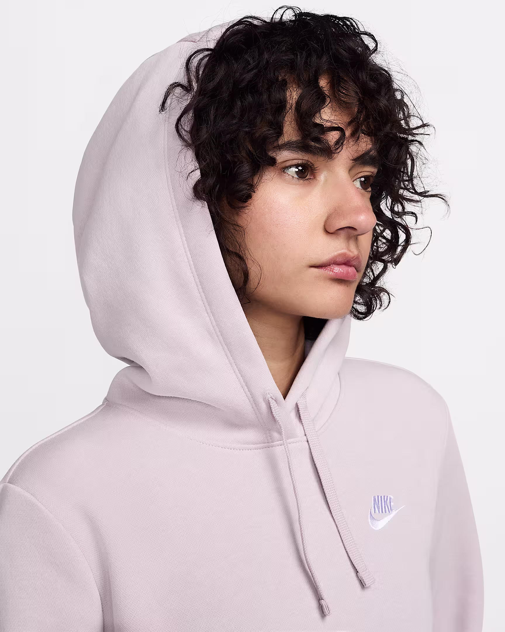 Nike Club Fleece Hoodie – Cozy Pullover Sweatshirt for Cold Weather – Platinum Violet/White | AmazPromo
