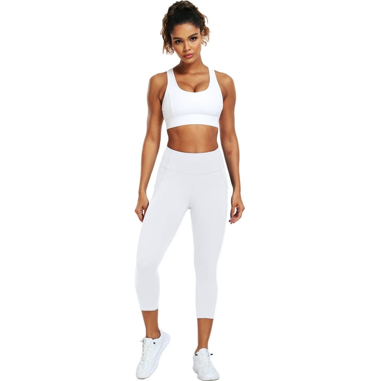 NELEUS High Waist White Capri Yoga Leggings with Pockets for Women – Soft Stretch Workout Pants, Siz extra image