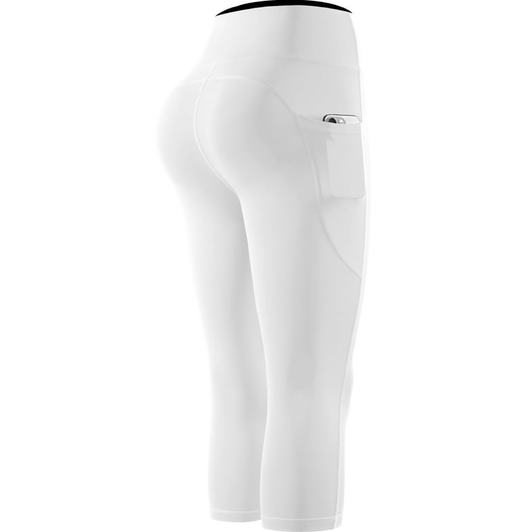 NELEUS High Waist White Capri Yoga Leggings with Pockets for Women – Soft Stretch Workout Pants, Siz extra image