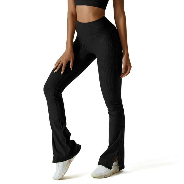 FITOP Women’s Ribbed Flare Yoga Pants – High Waist Bootcut Leggings with Slit Hem | Tummy Control | AmazPromo