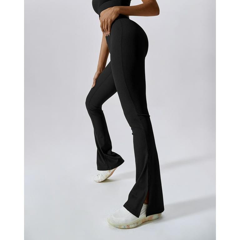 FITOP Women’s Ribbed Flare Yoga Pants – High Waist Bootcut Leggings with Slit Hem | Tummy Control | AmazPromo