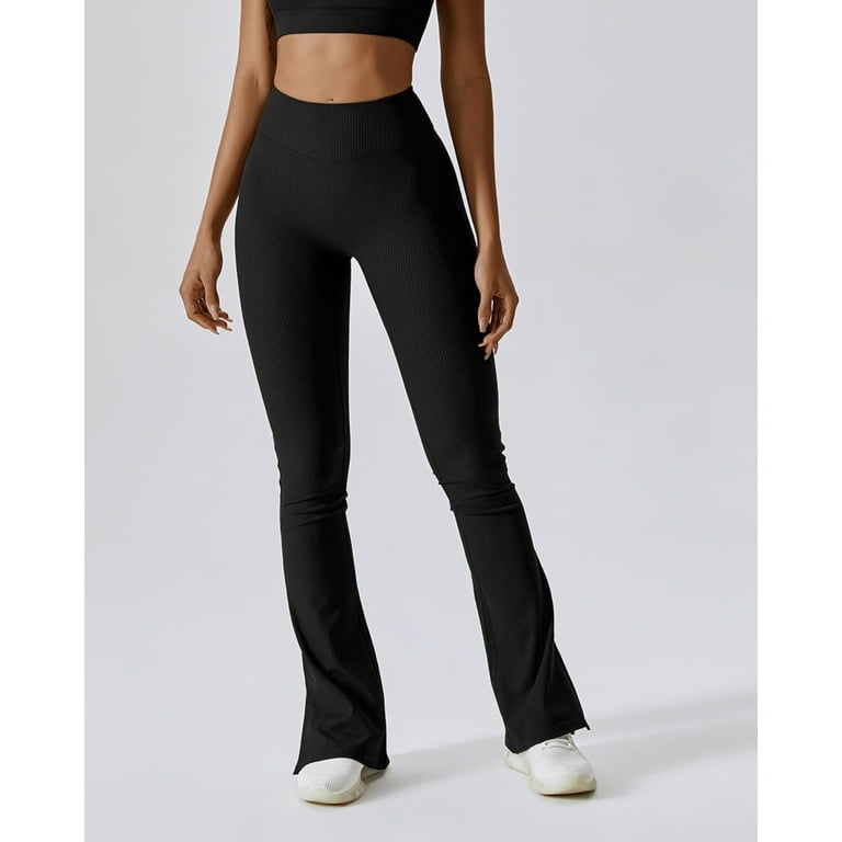 FITOP Women’s Ribbed Flare Yoga Pants – High Waist Bootcut Leggings with Slit Hem | Tummy Control extra image
