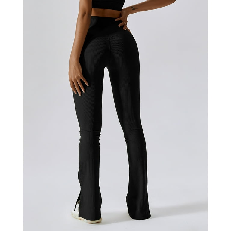FITOP Women’s Ribbed Flare Yoga Pants – High Waist Bootcut Leggings with Slit Hem | Tummy Control extra image
