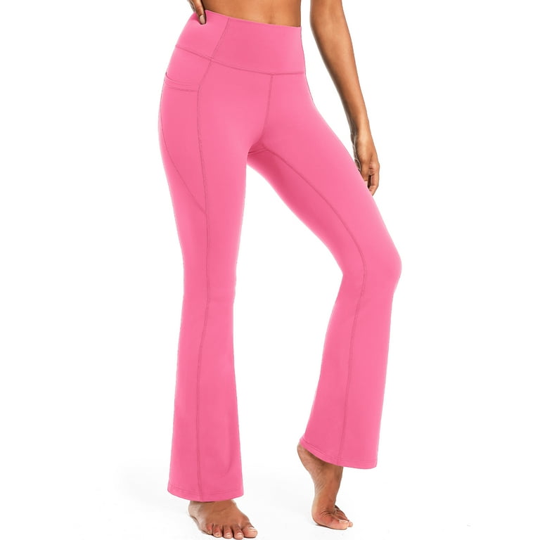 NELEUS Women's Flare Yoga Pants with Pockets – High Waist Bootcut Workout Leggings, Rose Pink | AmazPromo