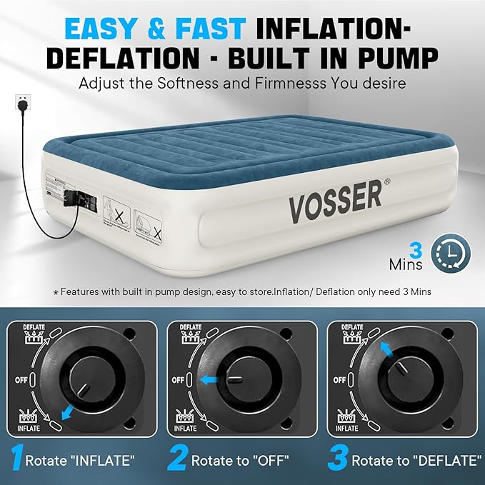 Queen Air Mattress with Built-in Pump – 18" Elevated Blow Up Mattress with Fast Inflation, Storage B | AmazPromo