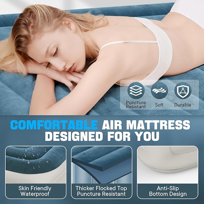 Queen Air Mattress with Built-in Pump – 18" Elevated Blow Up Mattress with Fast Inflation, Storage B | AmazPromo