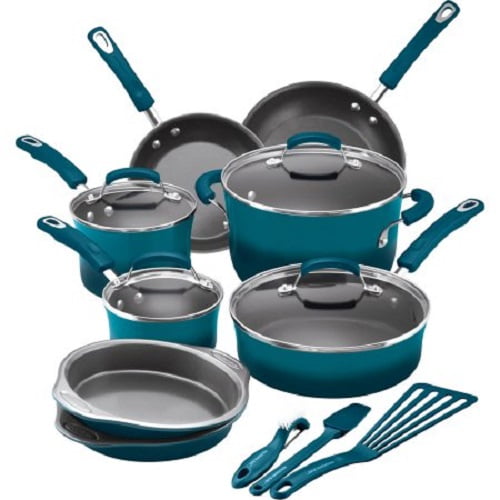 Rachael Ray 15-Piece Nonstick Cookware Set – Premium Pots and Pans with Utensils, Shatter-Resistant | AmazPromo
