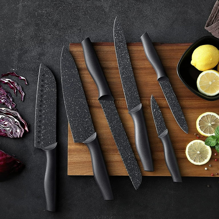 Marco Almond 12-Piece Chef Knife Set with Blade Guards – Ultra Sharp Stainless Steel Black Kitchen | AmazPromo