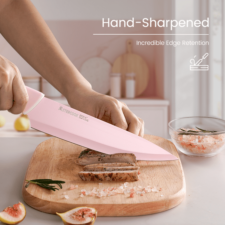 Astercook 21-Piece Pink Knife Set with Acrylic Block & Sharpener – Premium German Stainless Steel | AmazPromo