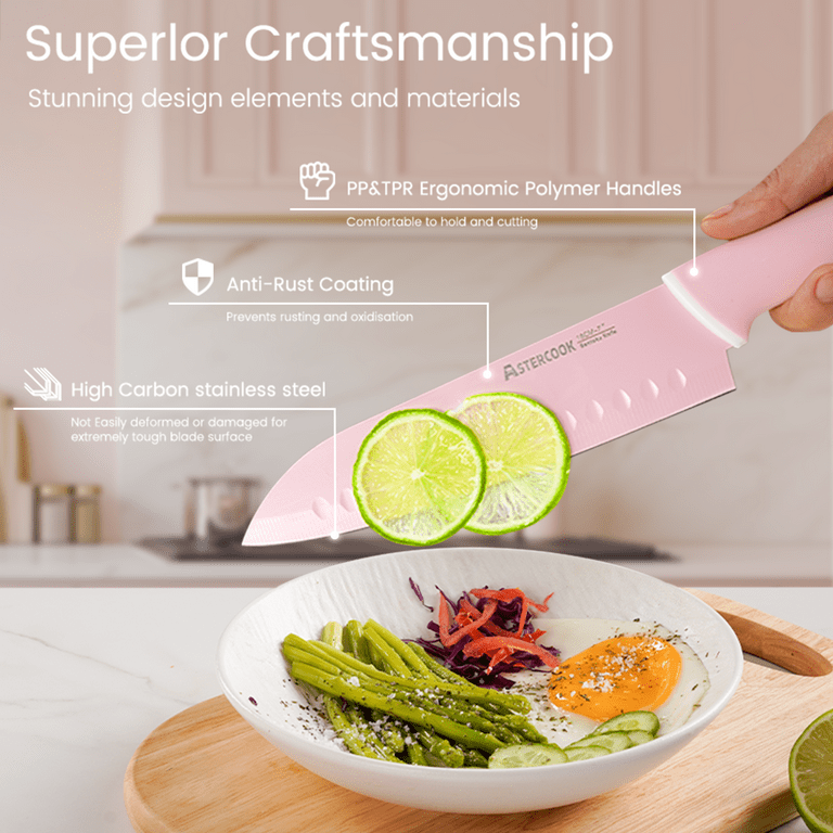 Astercook 21-Piece Pink Knife Set with Acrylic Block & Sharpener – Premium German Stainless Steel extra image