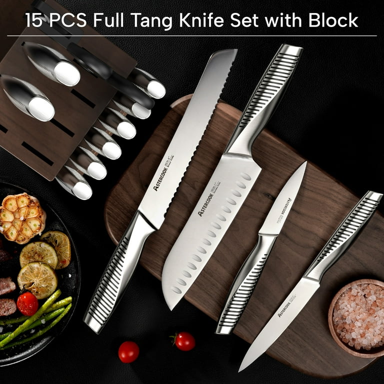 Astercook 15-Piece German Stainless Steel Knife Set with Built-In Sharpener – Full Tang Kitchen Kniv | AmazPromo