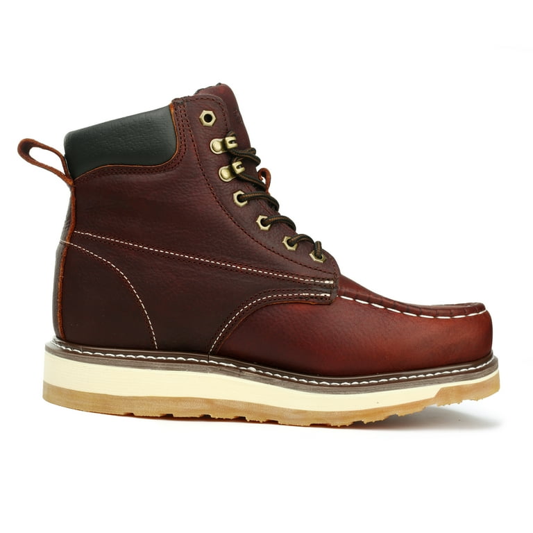 SAFETY LOONG Men’s Moc Toe Work Boots – Soft Toe, Full Grain Leather, Slip-Resistant Wedge Outsole | AmazPromo