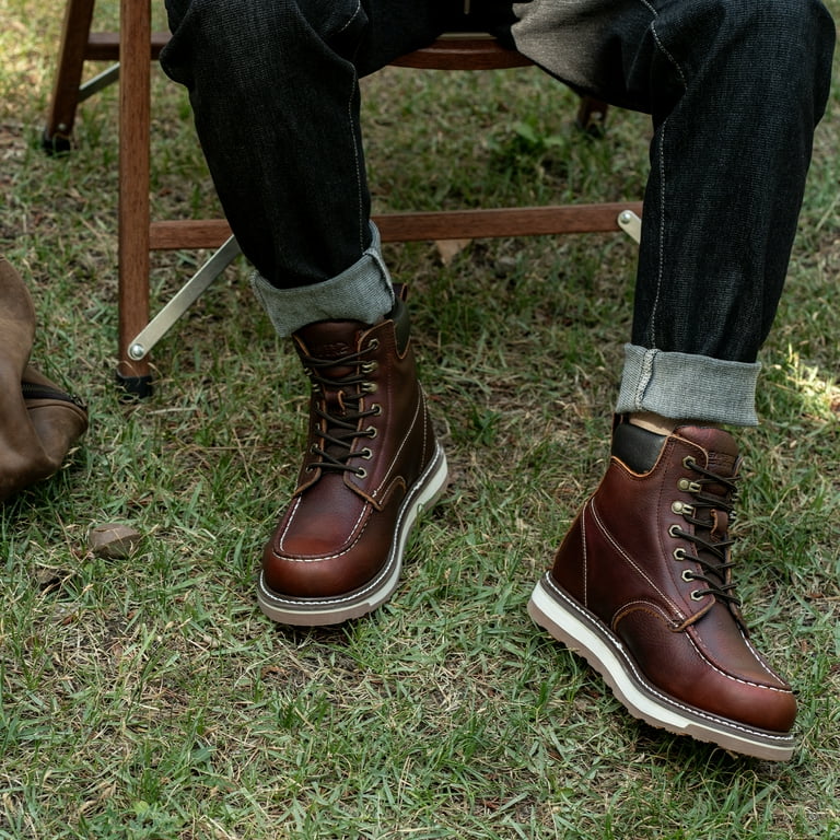 SAFETY LOONG Men’s Moc Toe Work Boots – Soft Toe, Full Grain Leather, Slip-Resistant Wedge Outsole extra image