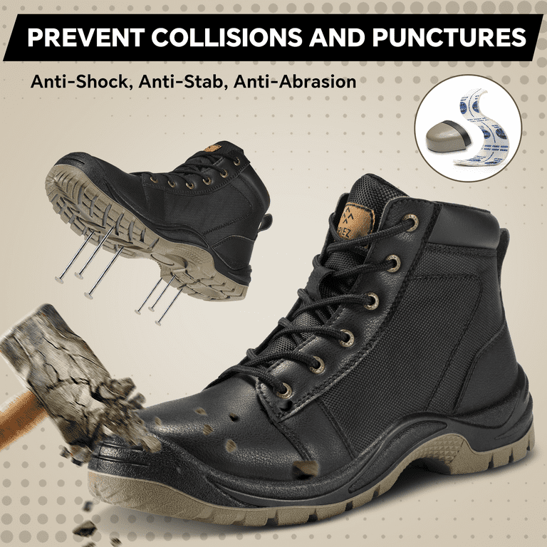 SPIEZ Men's Steel Toe Work Boots – Waterproof, Anti-Smash, Puncture-Proof Safety Shoes for Construct | AmazPromo