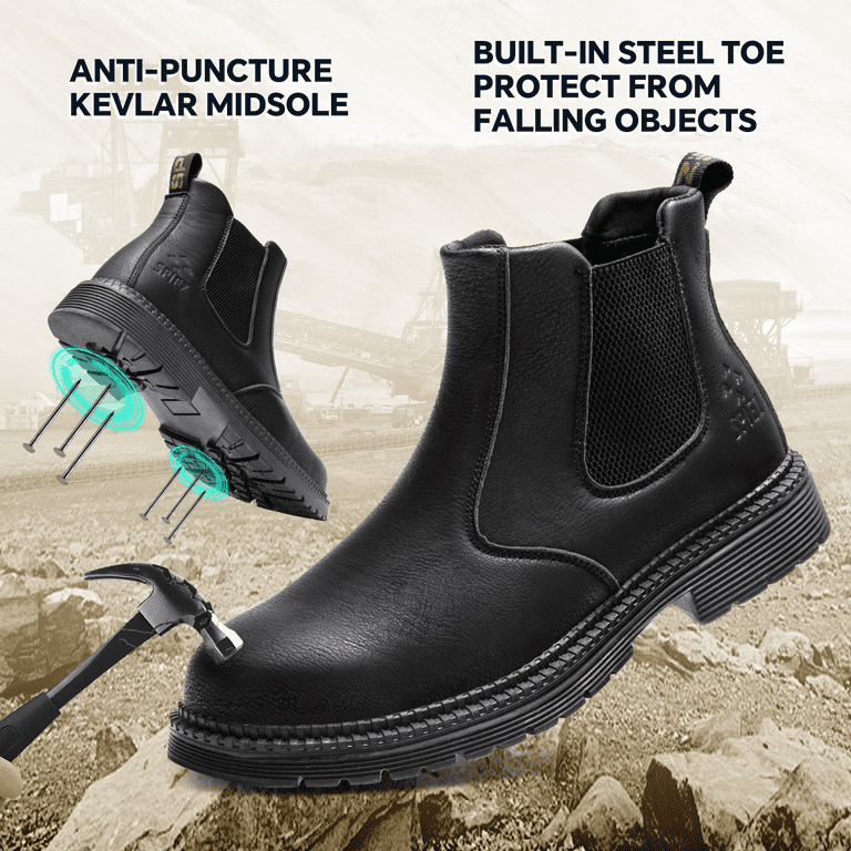 SPIEZ Men’s Steel Toe Chelsea Work Boots – Waterproof Lightweight Safety Boots with Puncture-Proof K | AmazPromo