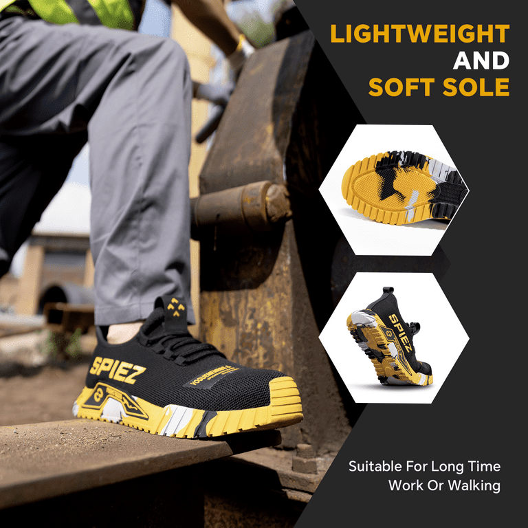 SPIEZ Steel Toe Slip-On Work Shoes for Men – Breathable, Non-Slip, Puncture-Resistant Safety Sneaker | AmazPromo