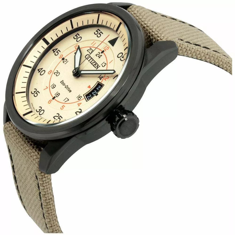 Citizen Eco-Drive AW1365-19P Men’s Beige Field Watch – Solar-Powered Pilot Design with Leather Strap extra image