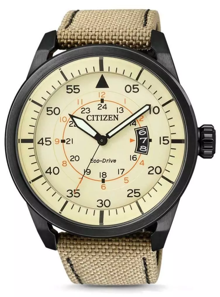 Citizen Eco-Drive AW1365-19P Men’s Beige Field Watch – Solar-Powered Pilot Design with Leather Strap extra image
