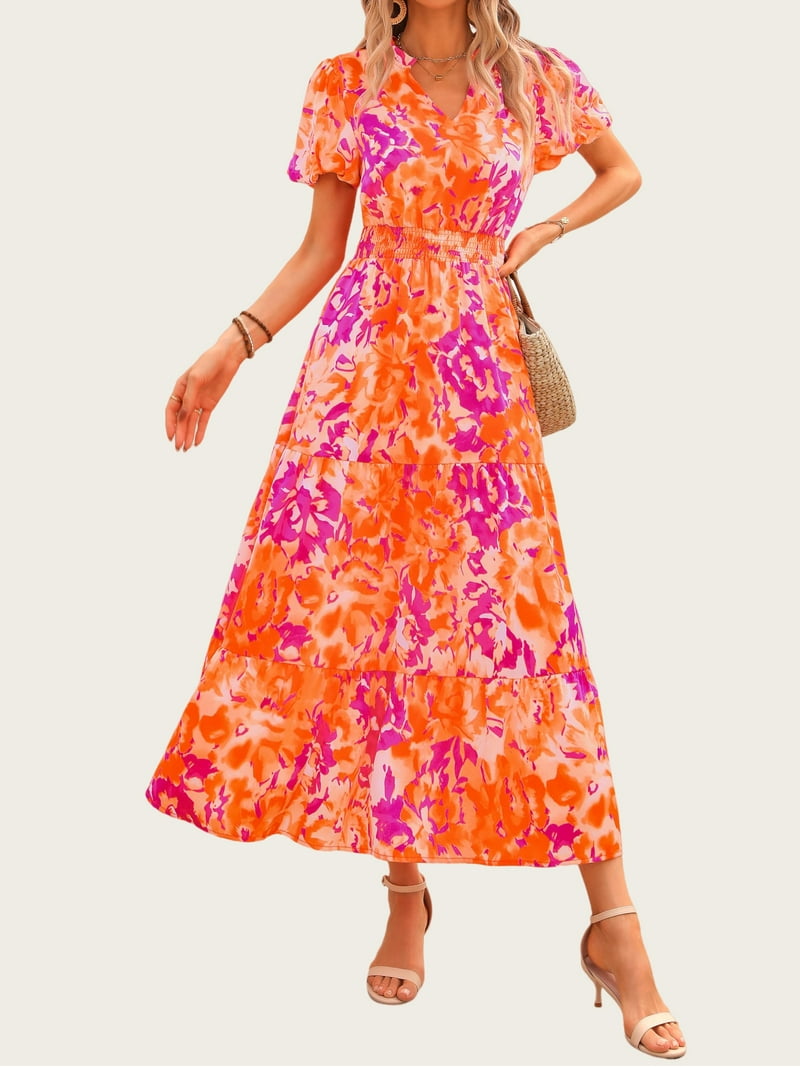 PRETTYGARDEN Boho Floral Maxi Dress for Women – Smocked Waist V Neck Summer Dress with Pockets, Puff extra image