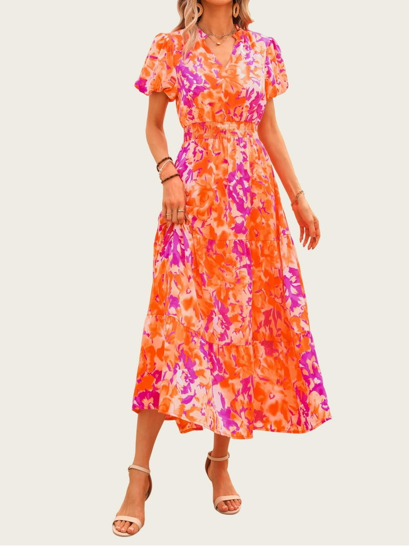 PRETTYGARDEN Boho Floral Maxi Dress for Women – Smocked Waist V Neck Summer Dress with Pockets, Puff extra image