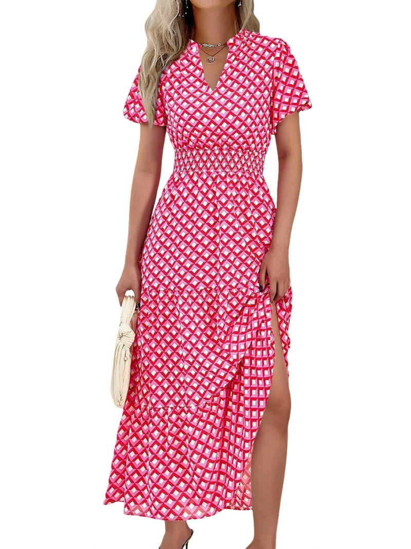 PRETTYGARDEN Women's Boho Floral Maxi Dress – Smocked Waist V-Neck Puff Sleeve Summer Beach Dress | AmazPromo