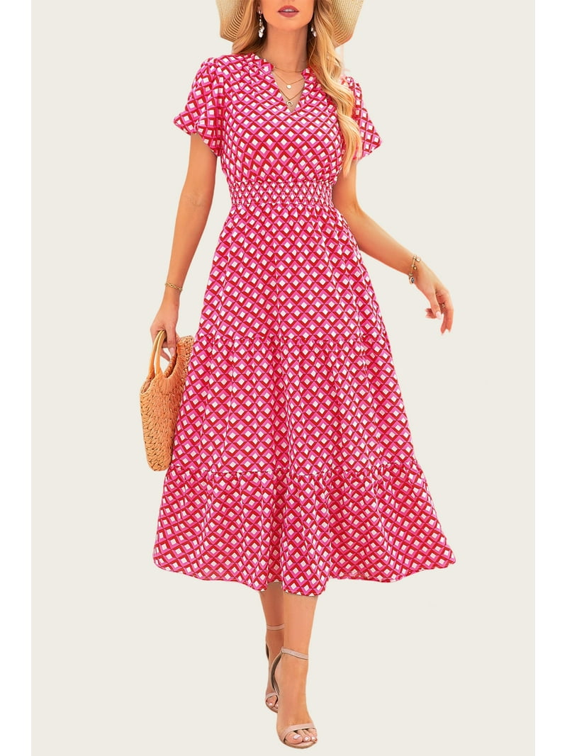 PRETTYGARDEN Women's Boho Floral Maxi Dress – Smocked Waist V-Neck Puff Sleeve Summer Beach Dress | AmazPromo