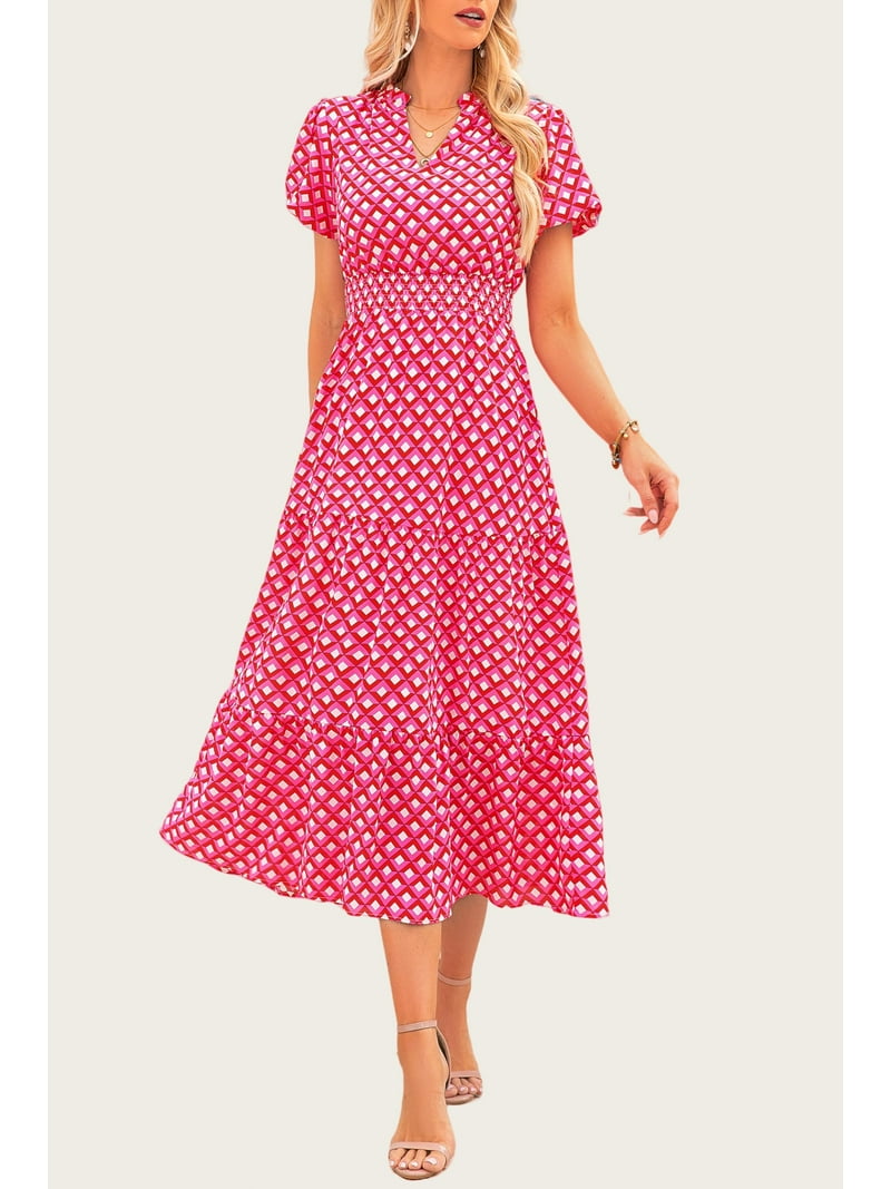 PRETTYGARDEN Women's Boho Floral Maxi Dress – Smocked Waist V-Neck Puff Sleeve Summer Beach Dress | AmazPromo