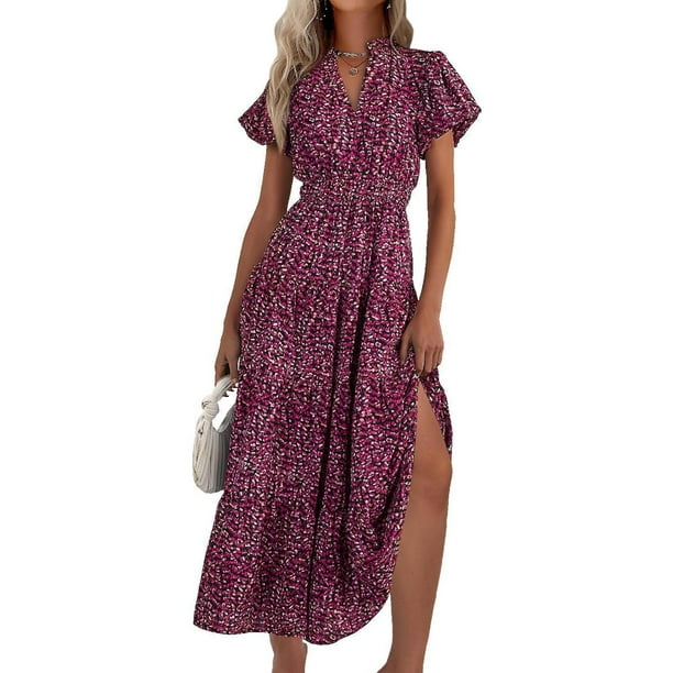 PRETTYGARDEN Boho Maxi Dress for Women – Smocked Floral Summer Dress with Puff Sleeves & V-Neck | | AmazPromo