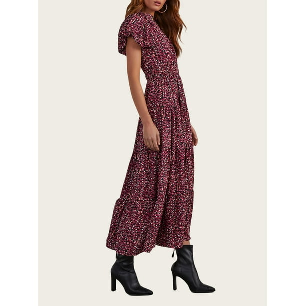 PRETTYGARDEN Boho Maxi Dress for Women – Smocked Floral Summer Dress with Puff Sleeves & V-Neck | | AmazPromo