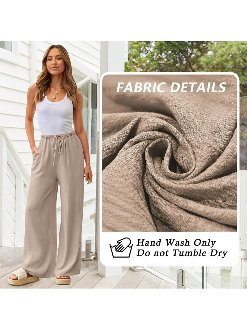 TEMOFON Women’s Linen Wide Leg Palazzo Pants – Lightweight Flowy Khaki Summer Trousers with Drawstri extra image