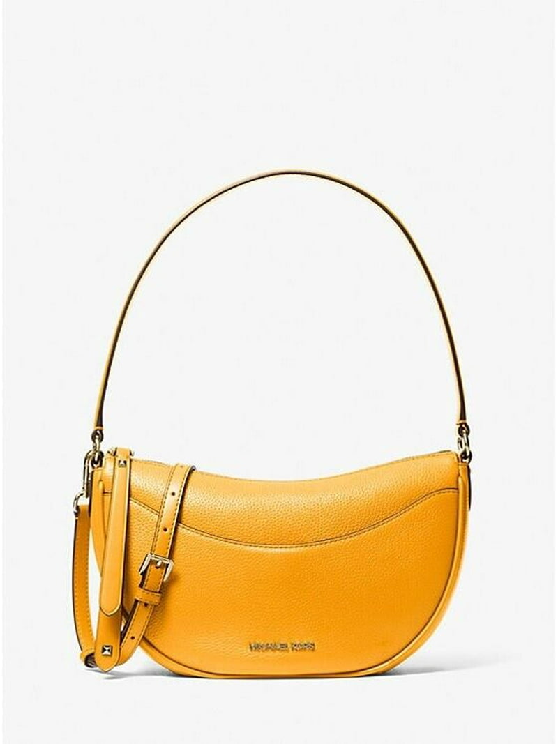 Michael Kors Dover Medium Leather Half Moon Crossbody Bag – Golden Rod Gold | Luxury Designer Purse | AmazPromo