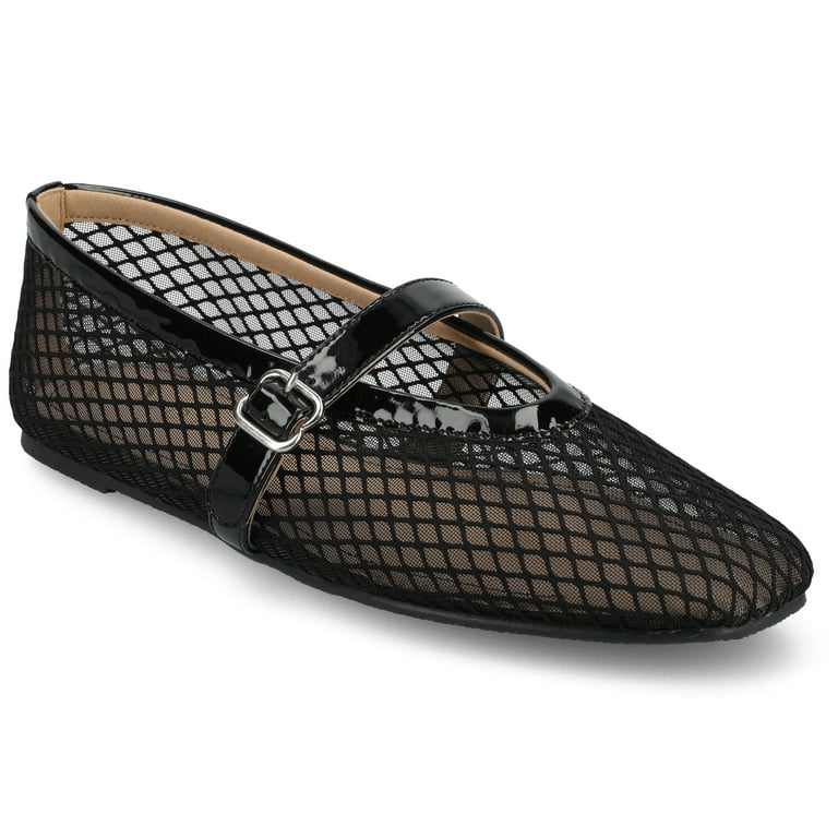 Journee Collection Women's Mesh Mary Jane Flats – Square Toe Ballet Style, Slip-On Comfort Shoes | AmazPromo