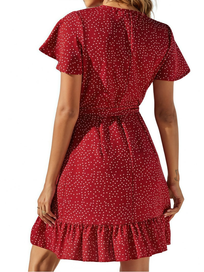 UVN Women's Boho Floral Wrap Dress – V Neck Short Sleeve Midi Summer Sundress with Belt for Beach extra image