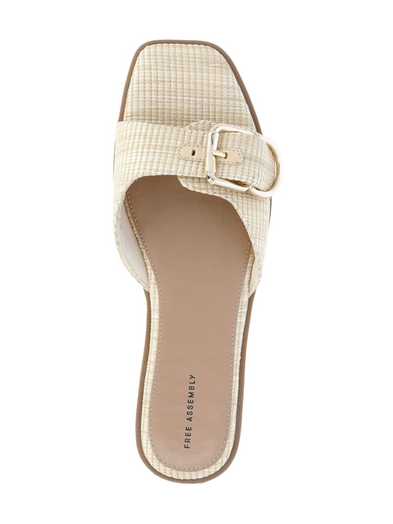 Free Assembly Women’s Buckle Slide Sandals – Chic Slip-On Summer Flats with Cushioned Comfort, Sizes | AmazPromo