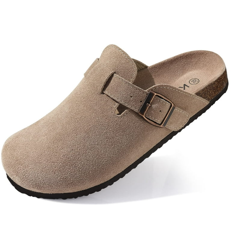 Litfun Women’s Suede Leather Clogs – Arch Support Cork Footbed Mules, Adjustable Buckle Slip-On Pota | AmazPromo
