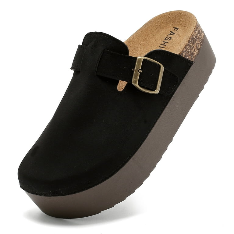 Lcamaw Women's Suede Platform Clogs with Arch Support – Slip-On Cork Mules Comfort Sandals | AmazPromo