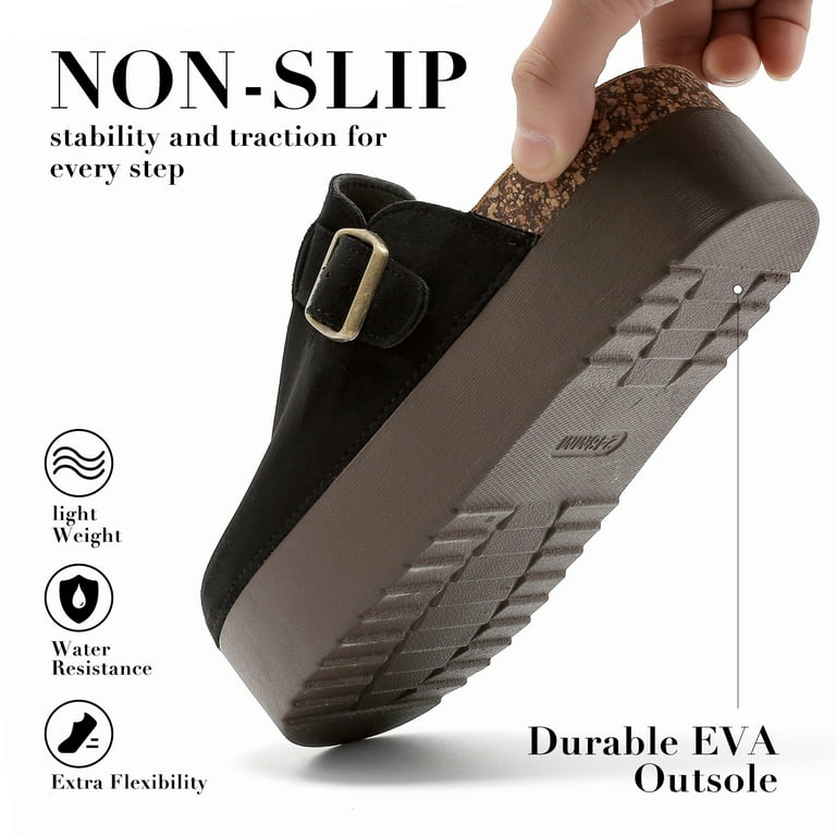 Lcamaw Women's Suede Platform Clogs with Arch Support – Slip-On Cork Mules Comfort Sandals | AmazPromo