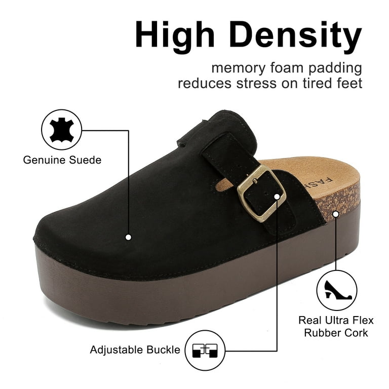 Lcamaw Women's Suede Platform Clogs with Arch Support – Slip-On Cork Mules Comfort Sandals | AmazPromo