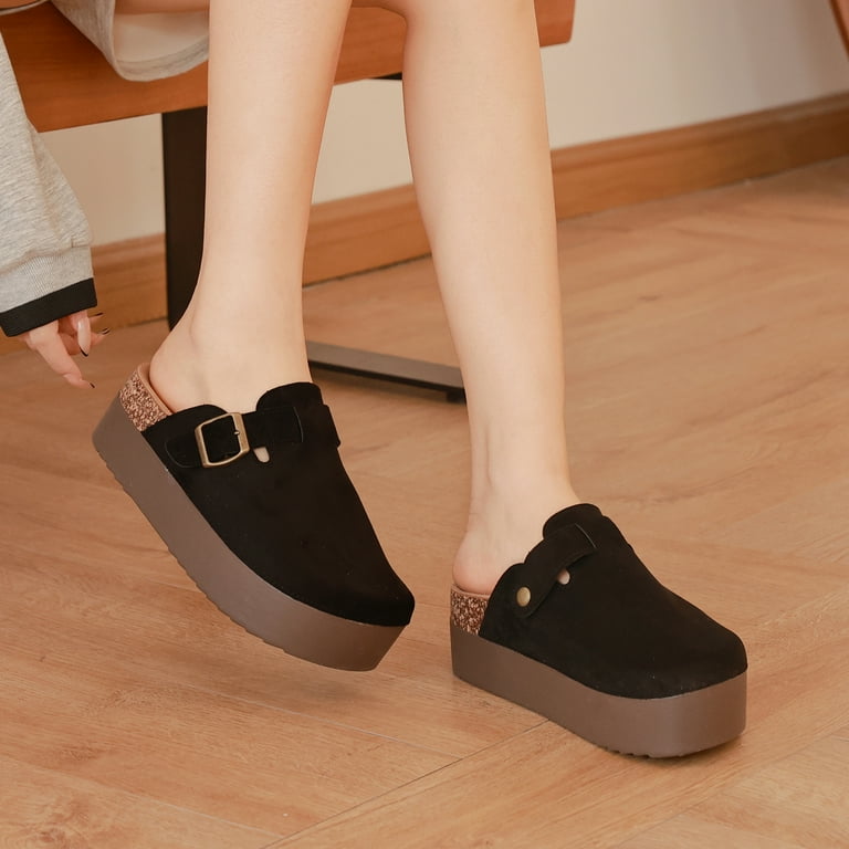 Lcamaw Women's Suede Platform Clogs with Arch Support – Slip-On Cork Mules Comfort Sandals extra image