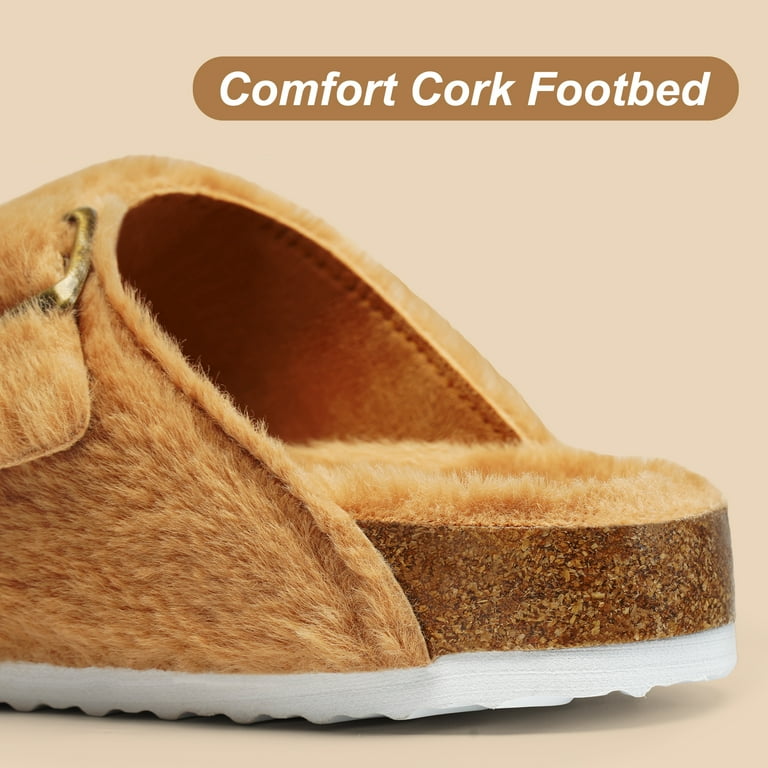 HARVEST LAND Women's Fuzzy Cork Slide Sandals – Cozy Open Toe Winter House Slippers with Adjustable extra image