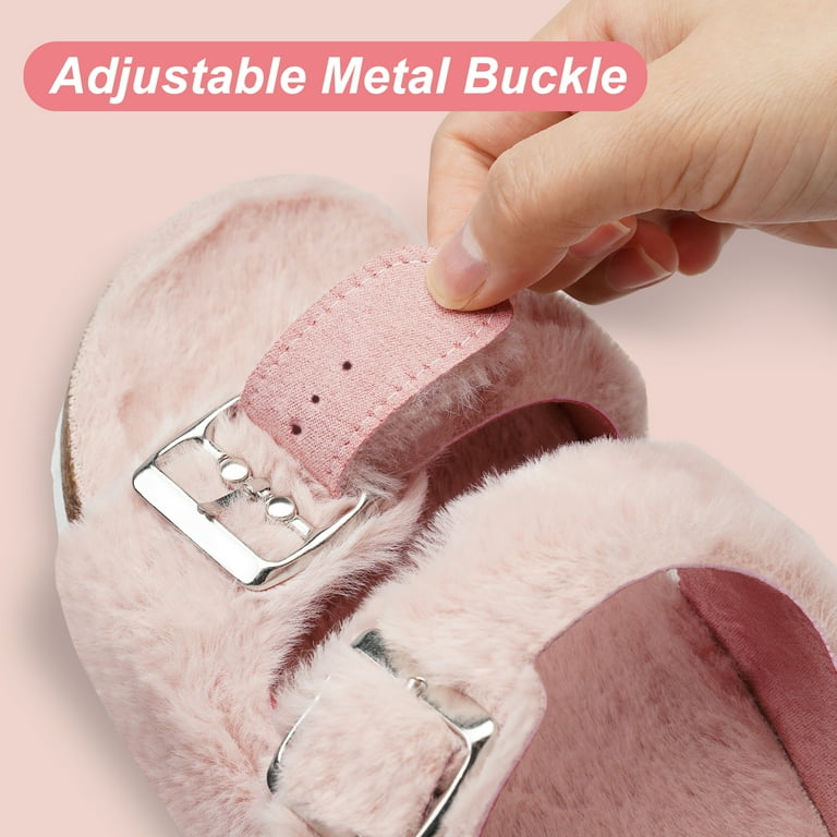 HARVEST LAND Women’s Cozy Cork Slide Sandals – Furry Lined Winter House Slippers with Adjustable Buc | AmazPromo