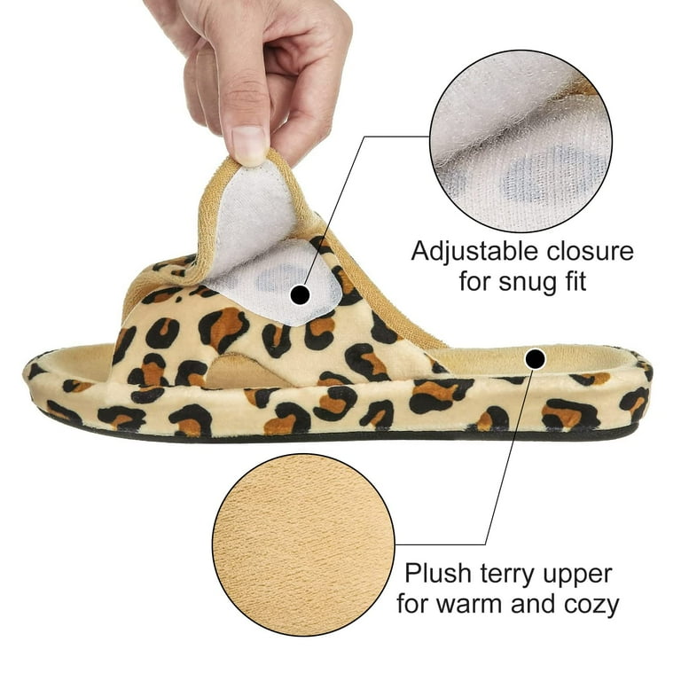 Litfun Women's Fuzzy Adjustable Slippers – Open Toe House Shoes with Arch Support, Memory Foam & Non | AmazPromo