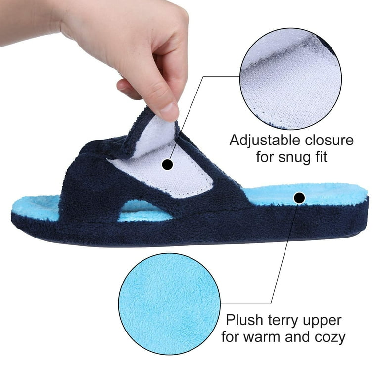 Litfun Women's Fuzzy Adjustable Open Toe Slippers – Memory Foam Arch Support Indoor House Shoes | AmazPromo
