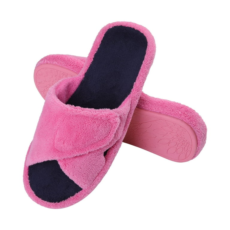 Litfun Women’s Arch Support Fuzzy Slippers – Adjustable Open Toe Plush House Slides with Memory Foam | AmazPromo