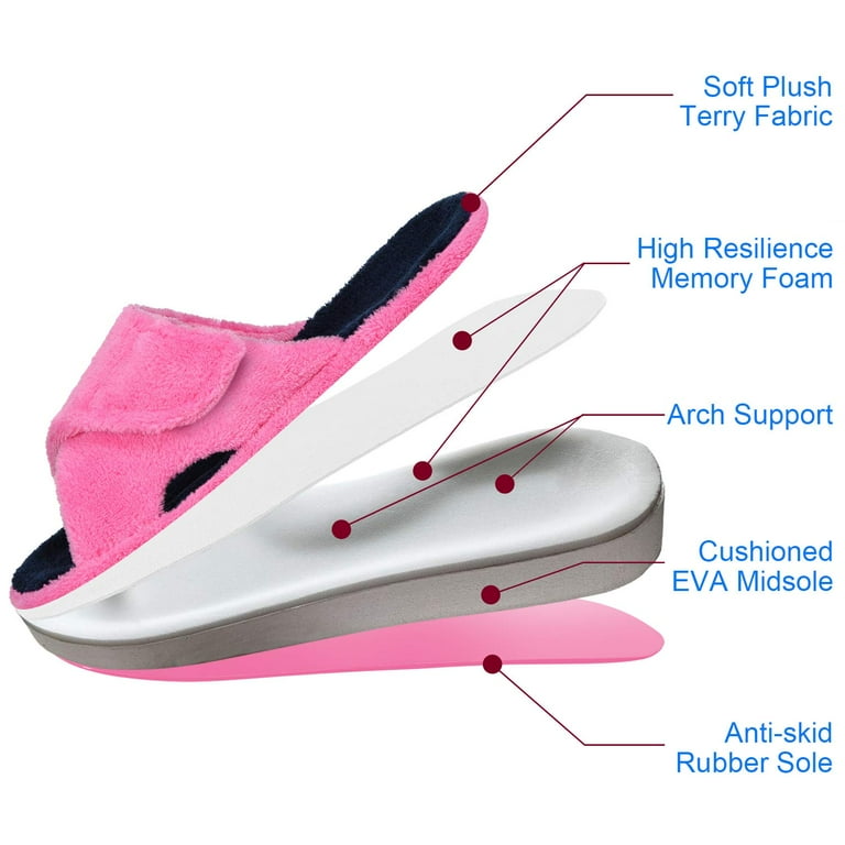 Litfun Women’s Arch Support Fuzzy Slippers – Adjustable Open Toe Plush House Slides with Memory Foam extra image