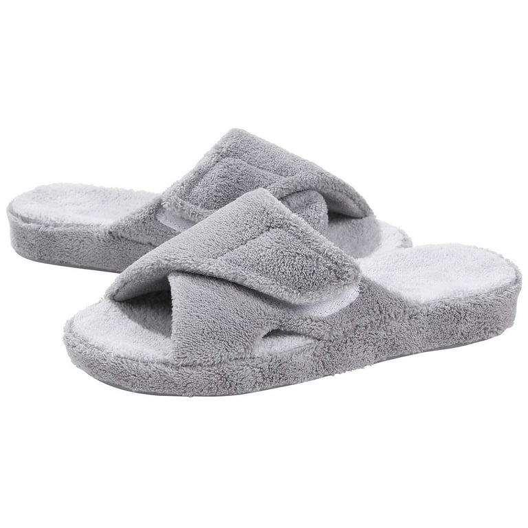 Litfun Women’s Orthopedic Fuzzy Slippers – Adjustable Open Toe Plush Indoor/Outdoor Slides | AmazPromo