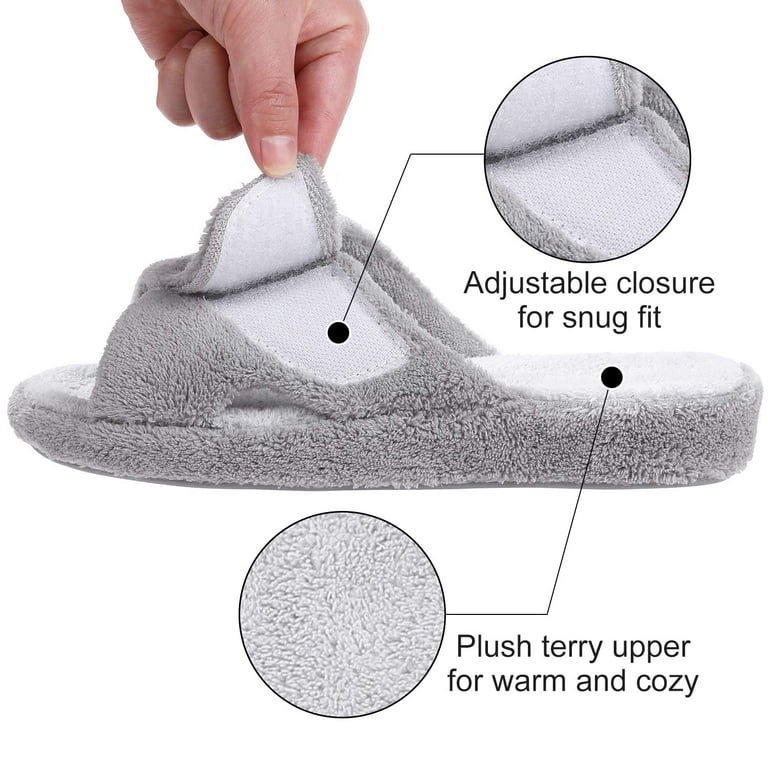 Litfun Women’s Orthopedic Fuzzy Slippers – Adjustable Open Toe Plush Indoor/Outdoor Slides | AmazPromo
