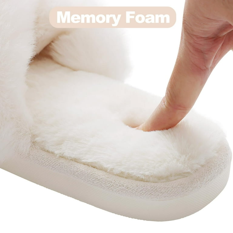 Litfun Women’s Memory Foam Fuzzy Slippers – Open Toe Cross Band Cozy House Shoes with Non-Slip Sole extra image
