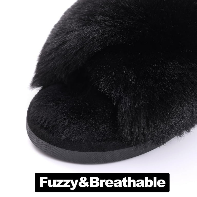 Litfun Women's Memory Foam Fuzzy Slippers – Cozy Open Toe Crossband House Shoes with Non-Slip Sole | AmazPromo